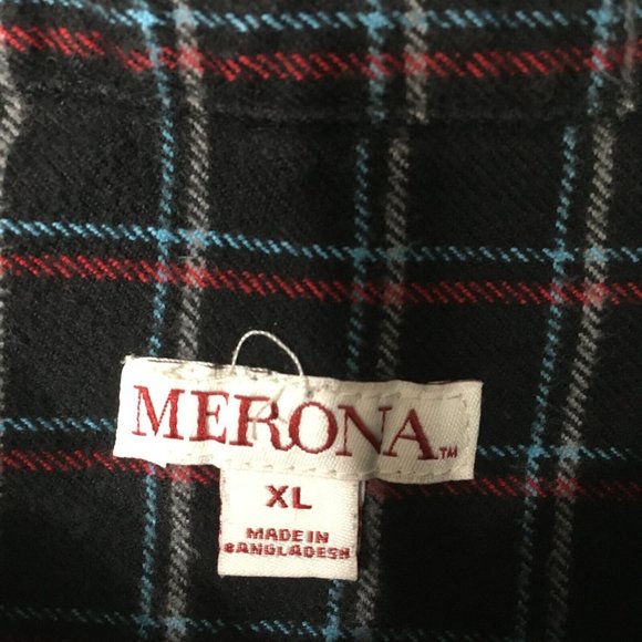 Merona Shirt Mens Large multi plaid dark Button Up Long Sleeve Casual 1996 - Picture 6 of 6